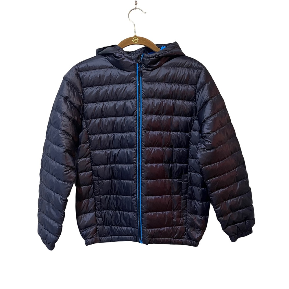 Rokka & Rolla Packable Down Puffer Jacket Boys Large 10 12 Navy Hooded Zip Up‎